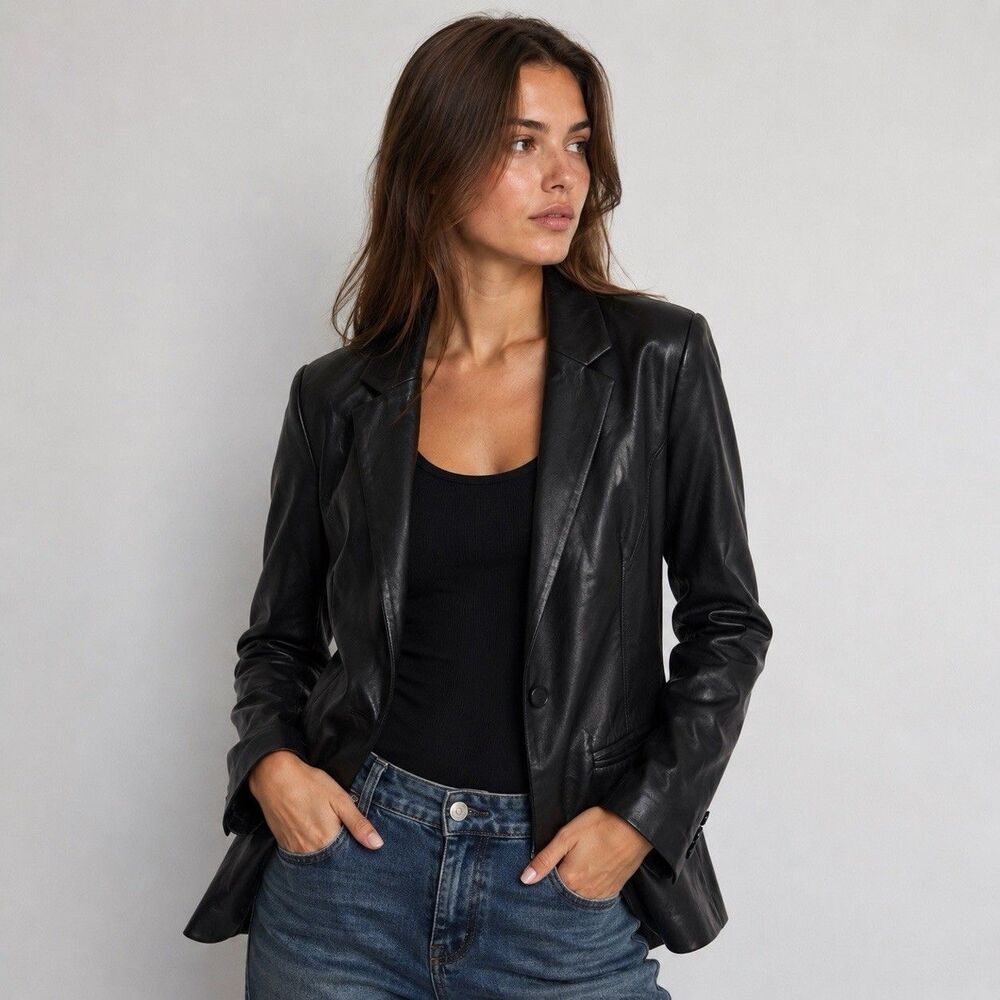 Chico’s NWT Modern Black Faux Leather Blazer Grunge Whimsigoth Preppy Sz XXL